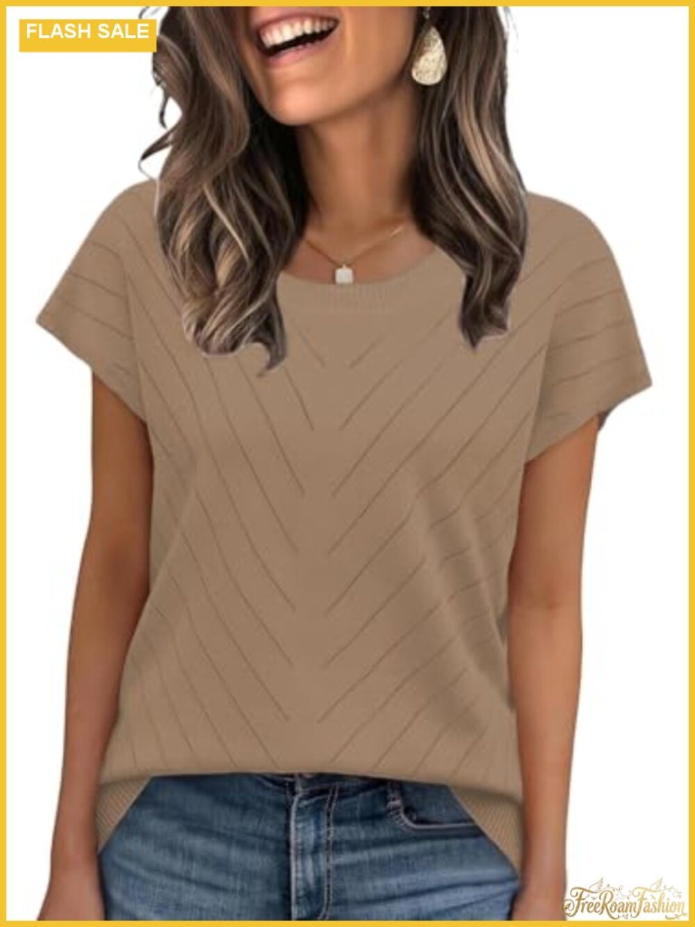 Short Sleeve Crewneck Sweater Women Casual Business Travel Top